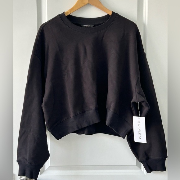 Athleta Black Terry Crop Crew Sweatshirt NWT Size XL - Picture 3 of 9